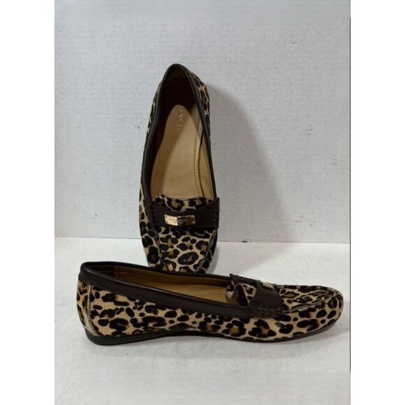 Coach Classic Leopard Print Slide On Flat W/gold & Dark Brown Women 9.5 - Picture 5 of 11